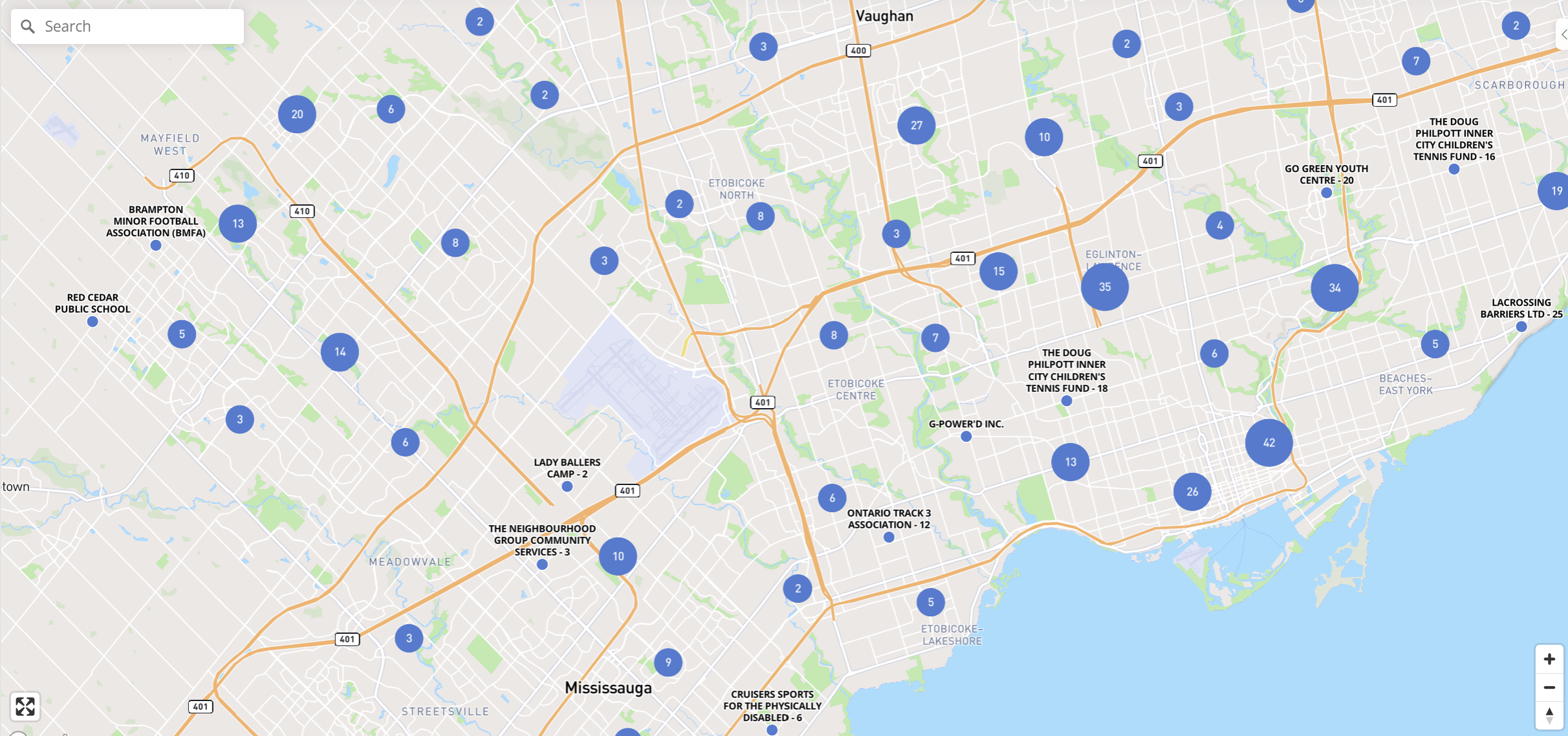 SportBI Canada interactive map view of Toronto